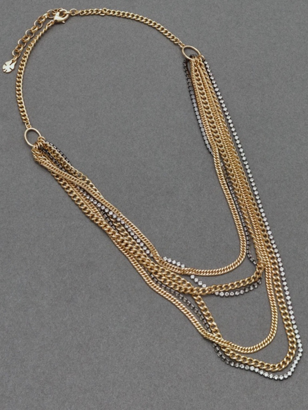Lucky Brand Fringe Layer Necklace multi-strand  mix of gold & gunmetal tones NWT